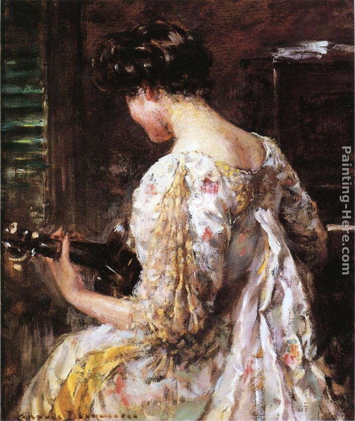 720x852 James Carroll Beckwith Woman With Guitar Painting Anysize 50% Off - Woman Playing Guitar Painting