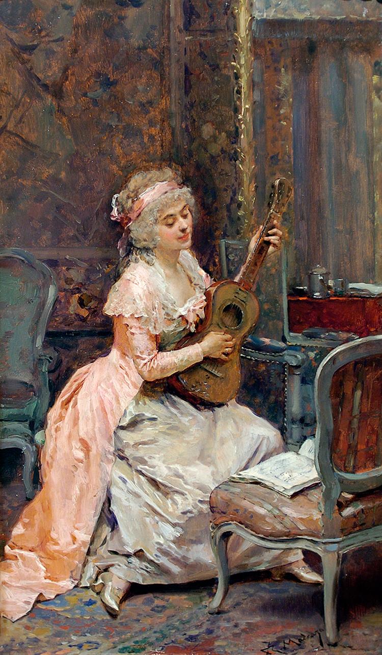 750x1286 The Guitar In Art James Bishop Edwards - Woman Playing Guitar Painting