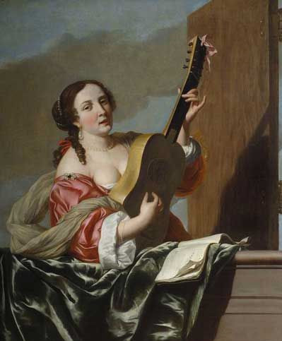 399x483 Vermeer Related Works Of Art - Woman Playing Guitar Painting