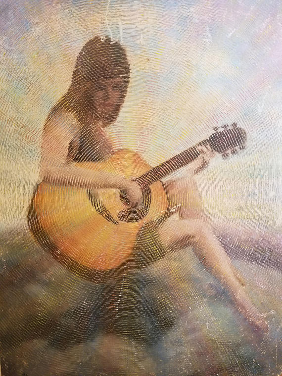 570x760 Woman Playing Guitar Painting - Woman Playing Guitar Painting