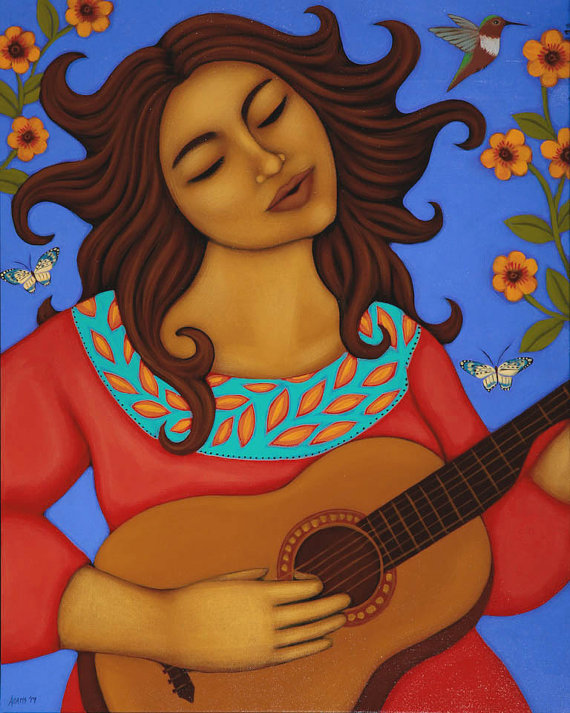 570x713 Woman Playing Guitar Print Of Original Painting By Tamara - Woman Playing Guitar Painting