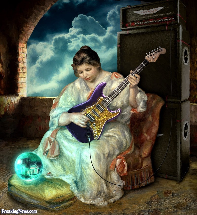 800x872 Woman Playing The Electric Guitar In Renoir Painting Pictures - Woman Playing Guitar Painting