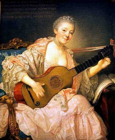 400x485 Woman Plays Guitar, Painted By Jean Baptiste Greuze - Woman Playing Guitar Painting