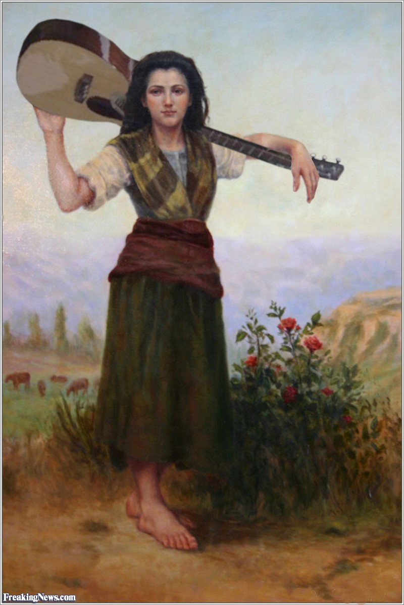 800x1196 Girl Guitar Player In A Field Pictures - Woman Playing Guitar Painting