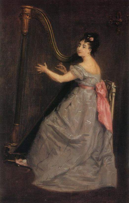523x818 Lady In Grey Playing Harp, 1873 74 Costume Cocktail - Woman Playing Harp Painting