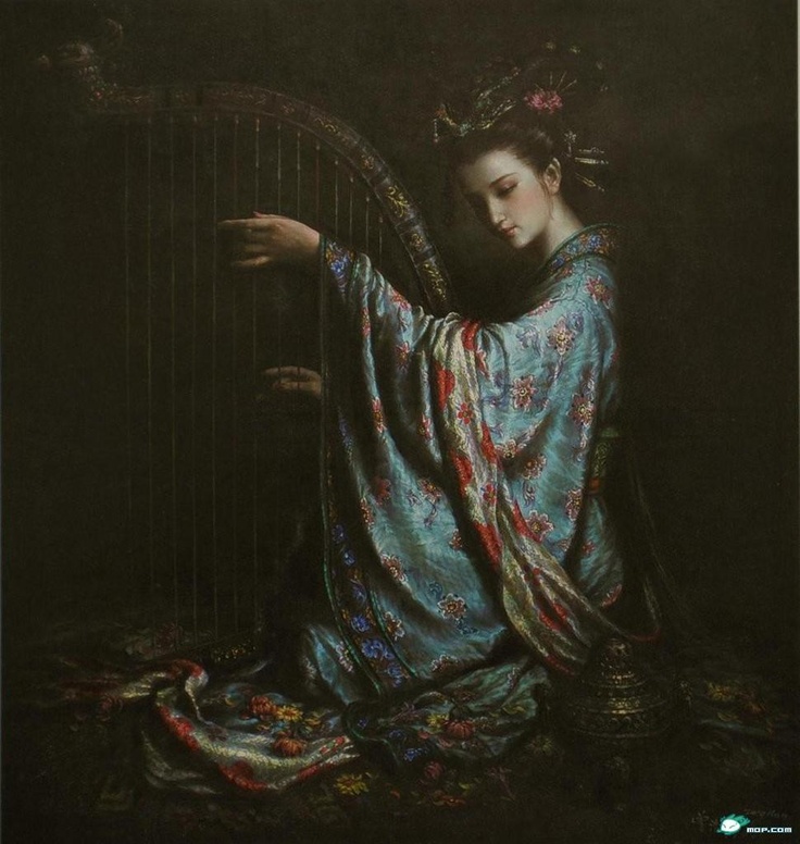 736x776 The 188 Best Harp Images On Harp, Art Music And Music - Woman Playing Harp Painting