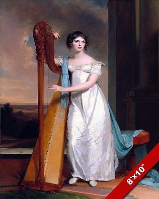 320x400 Young Woman Girl In Dress Playing The Harp Painting Music Art Real - Woman Playing Harp Painting
