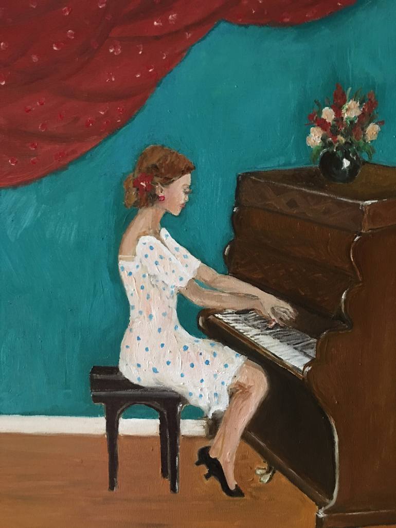 770x1027 Saatchi Art Woman Playing Piano Painting By Chetna S - Woman Playing Piano Painting