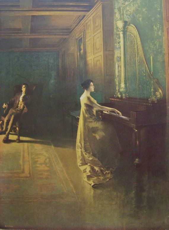 570x774 Victorian Woman Playing Piano Original Lithograph By Cynthiasattic - Woman Playing Piano Painting