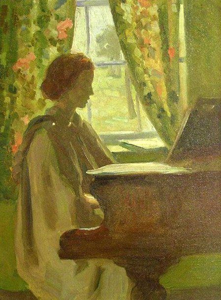 449x610 The Musical Arts Music Musician Paintings - Woman Playing Piano Painting