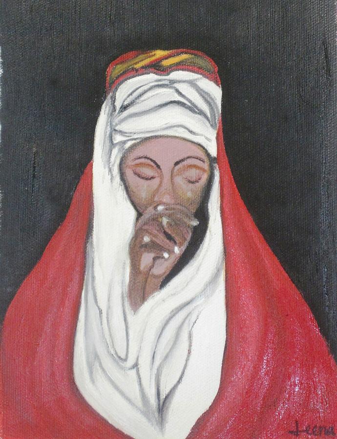 690x900 Praying Woman Oil Painting Painting By Rejeena Niaz - Woman Praying Painting