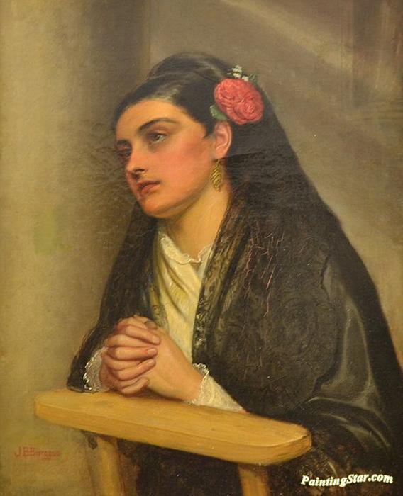 568x700 Spanish Woman With A Rose, Praying Artwork By John Bagnold Burgess - Woman Praying Painting