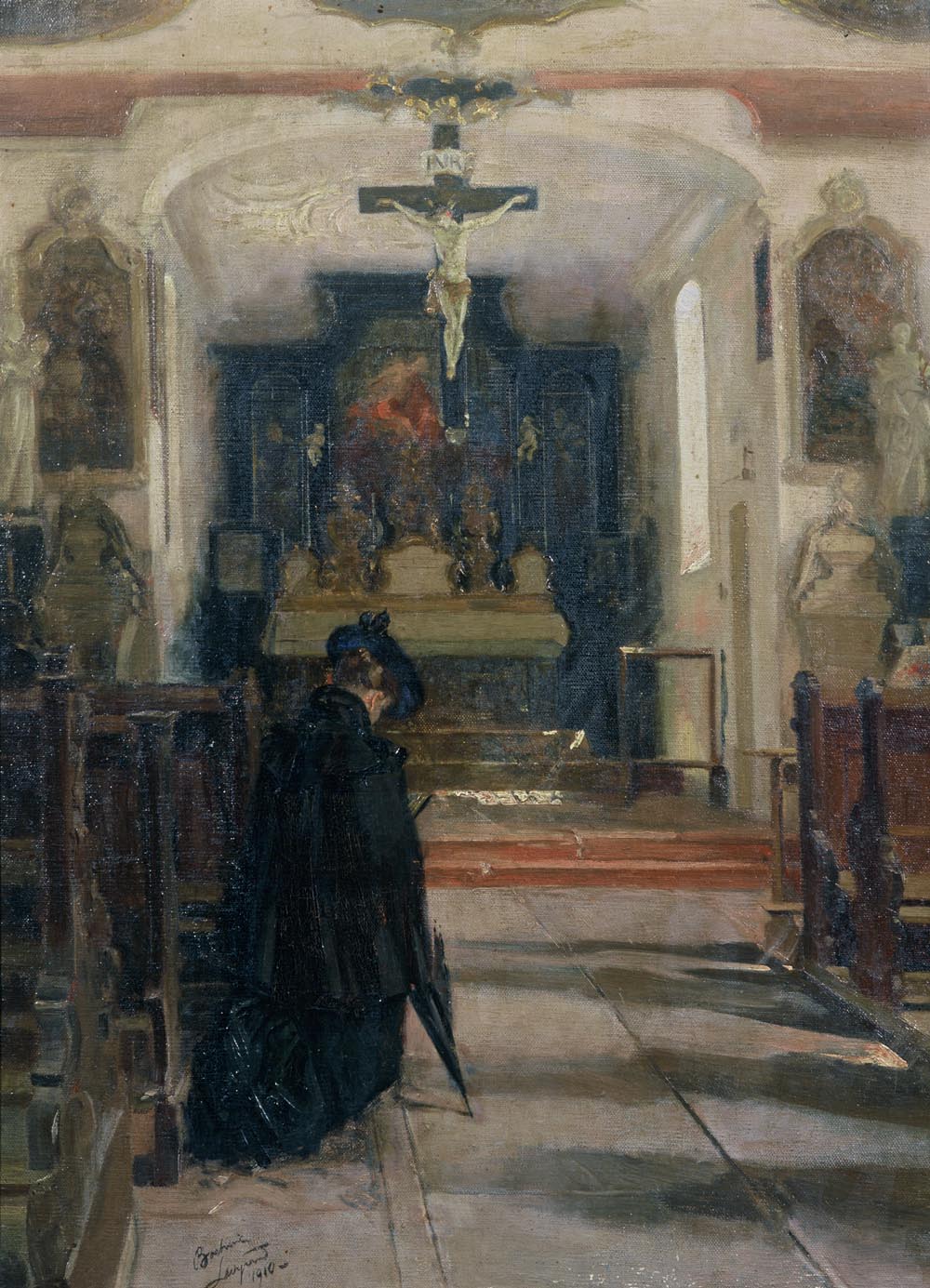 1000x1385 Woman Praying In Church In Bochnia - Woman Praying Painting