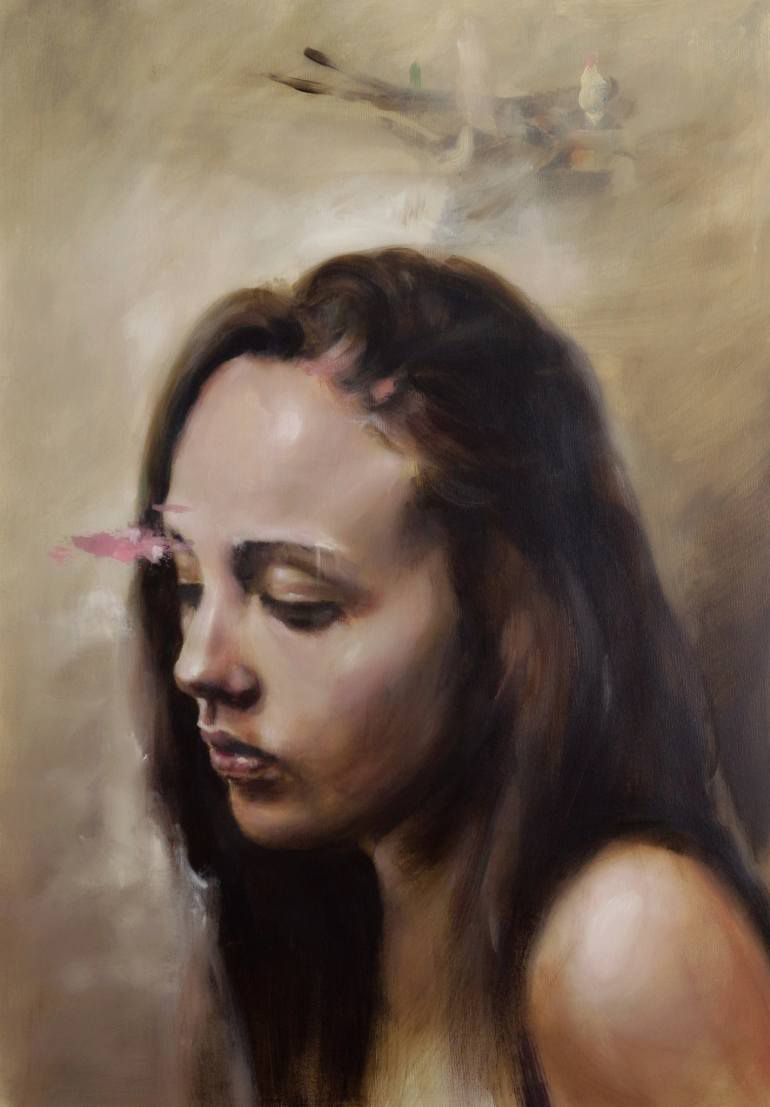 770x1107 Kris Coolens Paintings Purple Woods - Woman Profile Painting