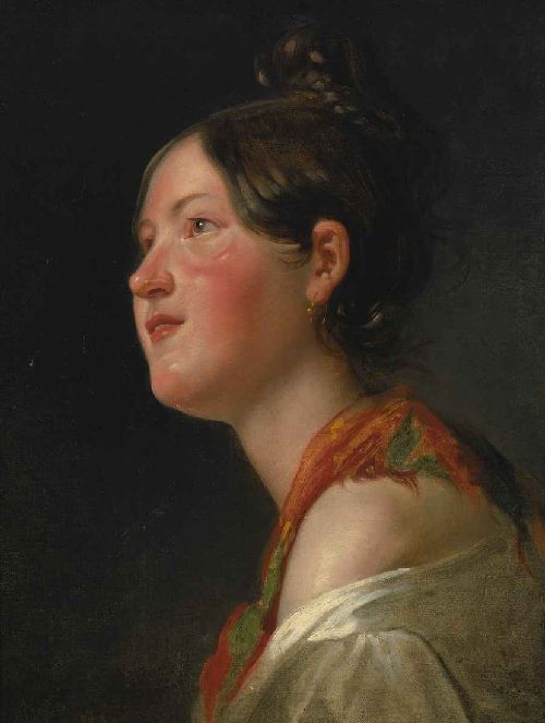 500x663 Portrait Of A Young Girl In Profile Painting Friedrich Von - Woman Profile Painting