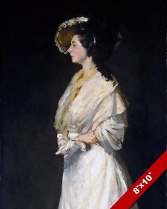 240x300 Side Profile Of A Woman In A White Dress Painting Art Real Canvas - Woman Profile Painting