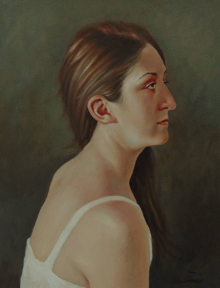 770x1005 Saatchi Art Young Woman In Profile Painting By Chrysanthos - Woman Profile Painting