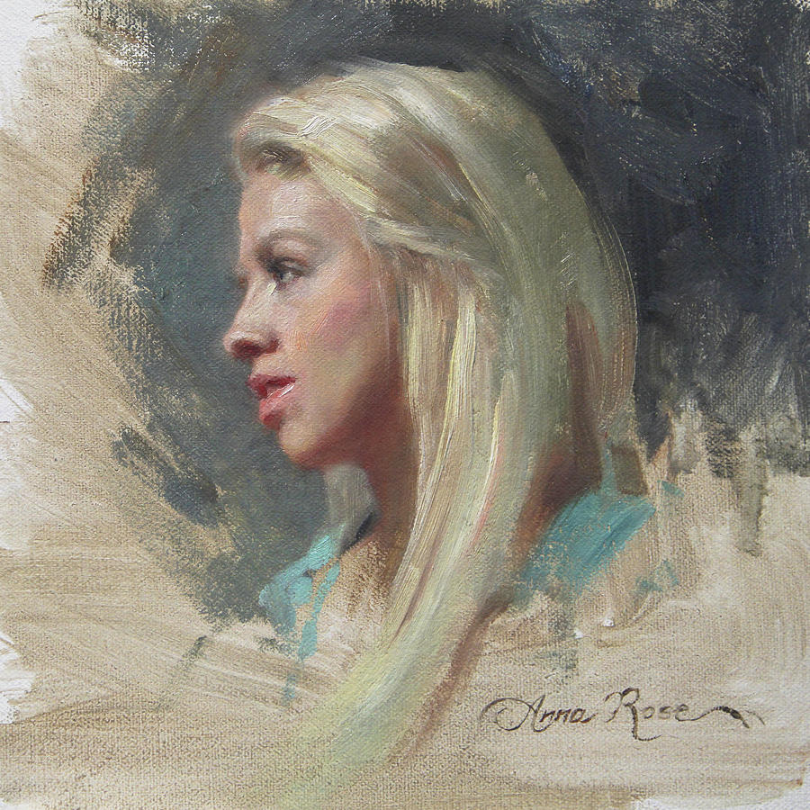 900x900 Self Portrait In Profile Painting By Anna Rose Bain - Woman Profile Painting
