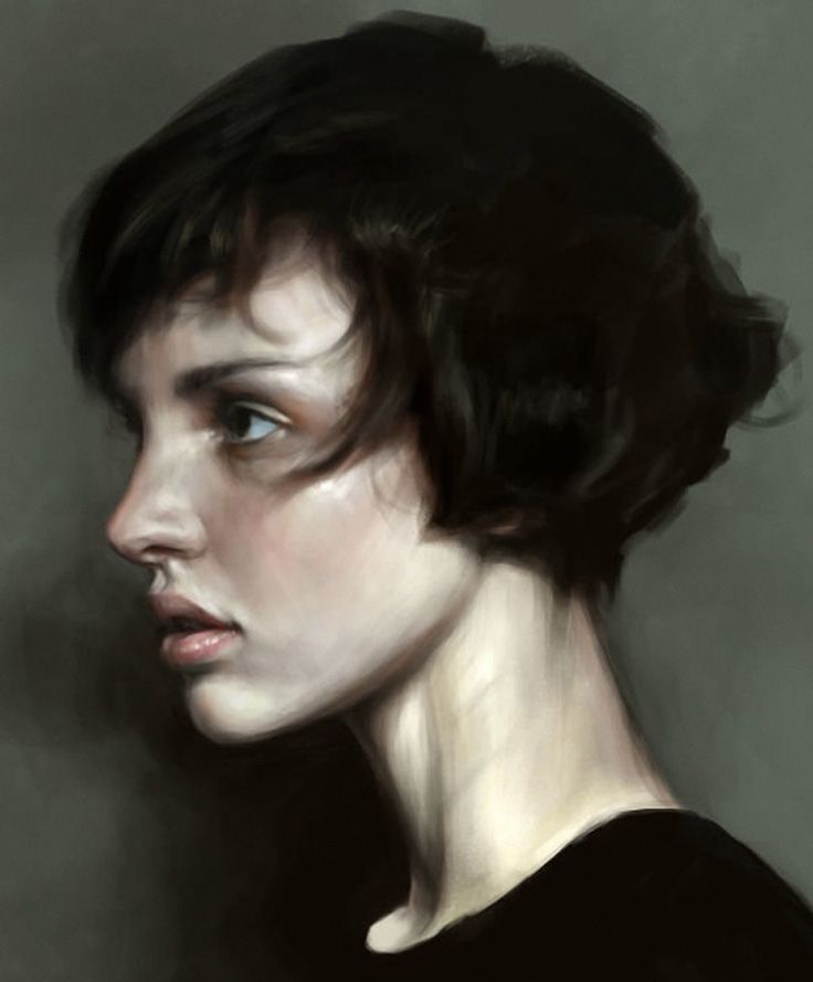 736x889 Short Hair - Woman Profile Painting