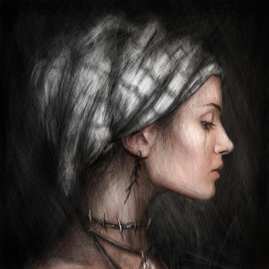 900x900 Solitude Painting By Justin Gedak - Woman Profile Painting
