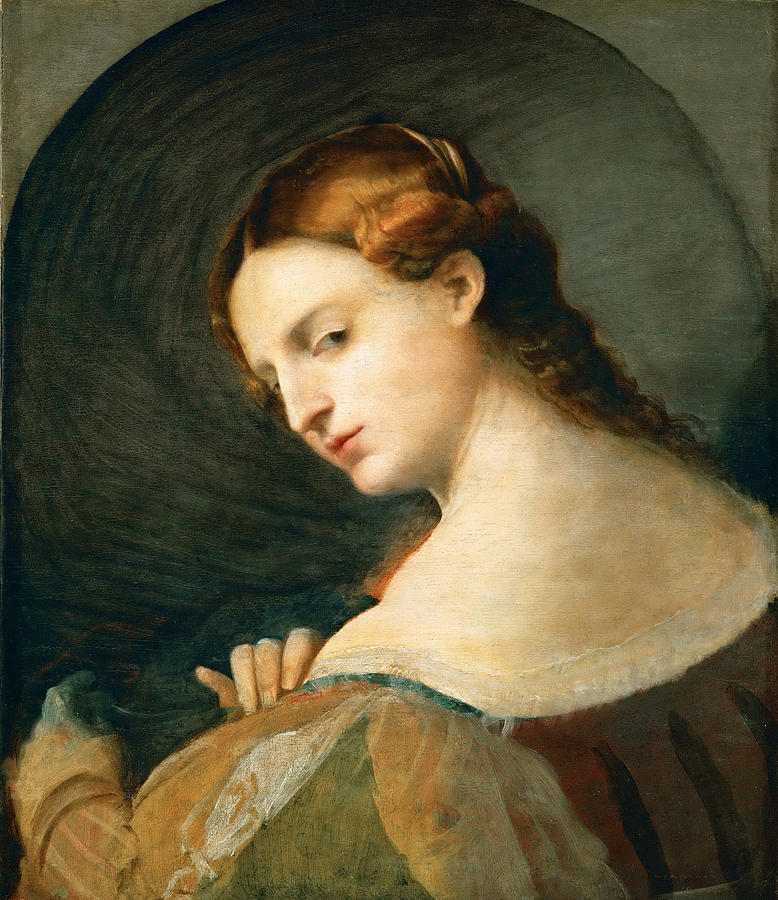 778x900 Young Woman In Profile Painting By Palma Vecchio - Woman Profile Painting
