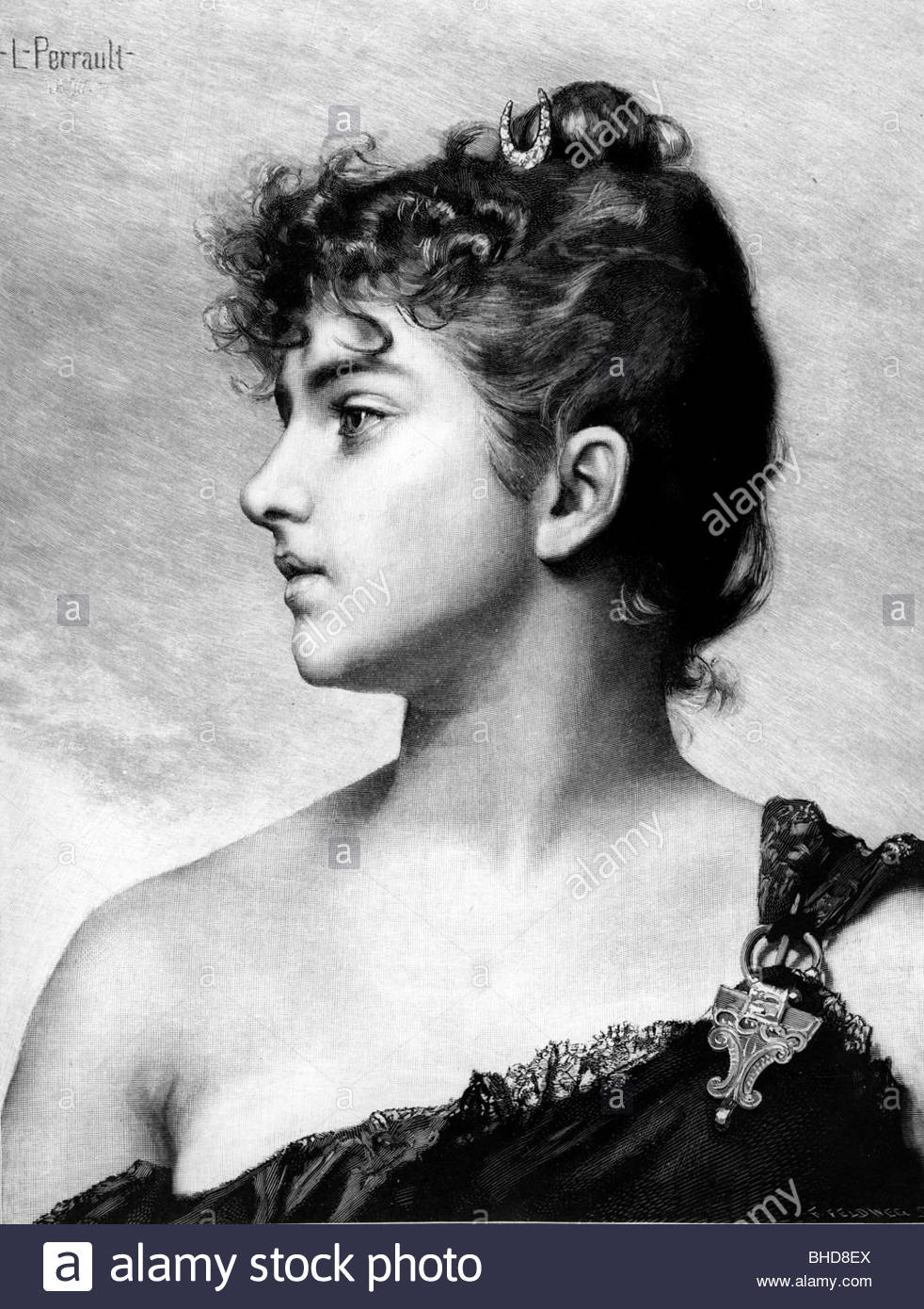 982x1390 Historical Woman Face Painting Black And White Stock Photos - Woman Profile Painting