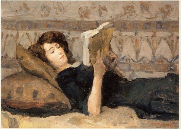 600x427 Isaac Israels ~ Reading Girl On A Sofa - Woman Reading A Book Painting
