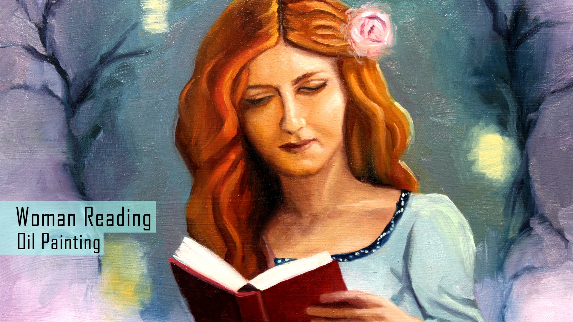 woman reading book painting