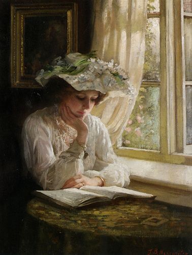 378x500 Painting Of A Girl Reading A Book - Woman Reading A Book Painting