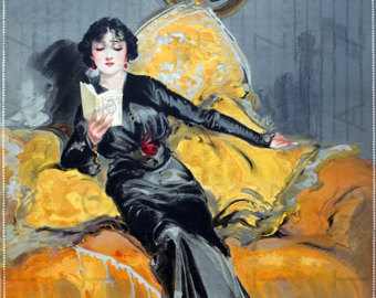340x270 Suggestive Art Deco Flapper Reading A Book Vintage - Woman Reading A Book Painting