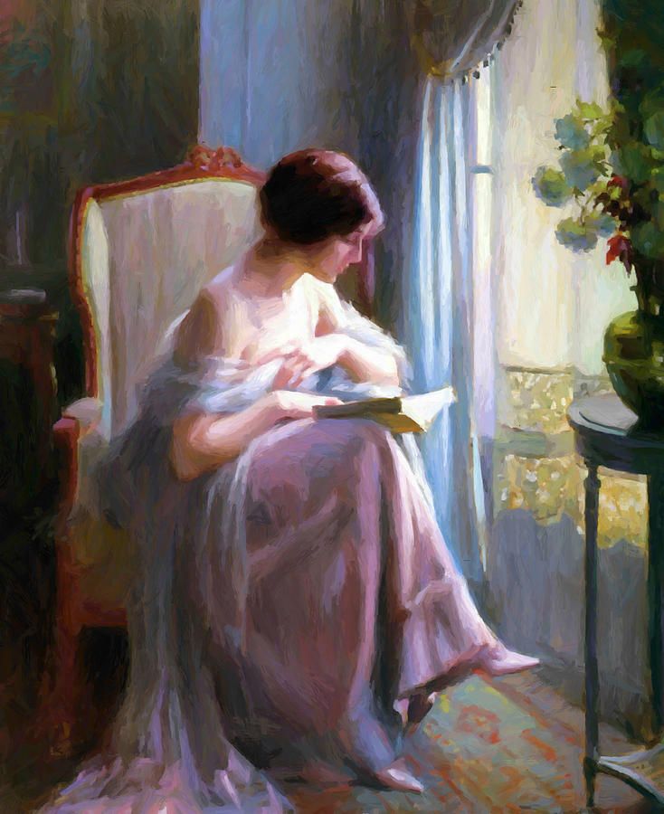 734x900 Woman Reading A Book Canvas Print Canvas Art By Steve K - Woman Reading A Book Painting