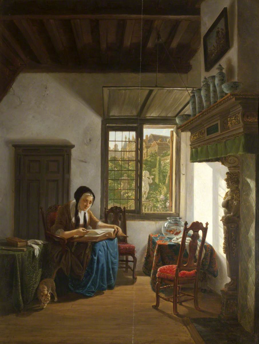 905x1200 Cottage Interior, With An Old Woman Reading The Bible Art Uk - Woman Reading Bible Painting