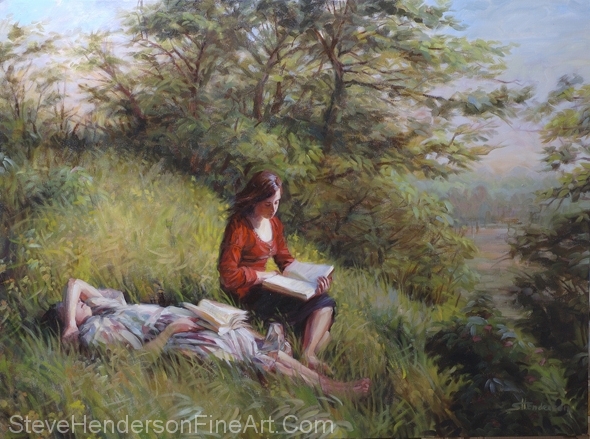 590x439 Reading The Bible Without Supervision - Woman Reading Bible Painting