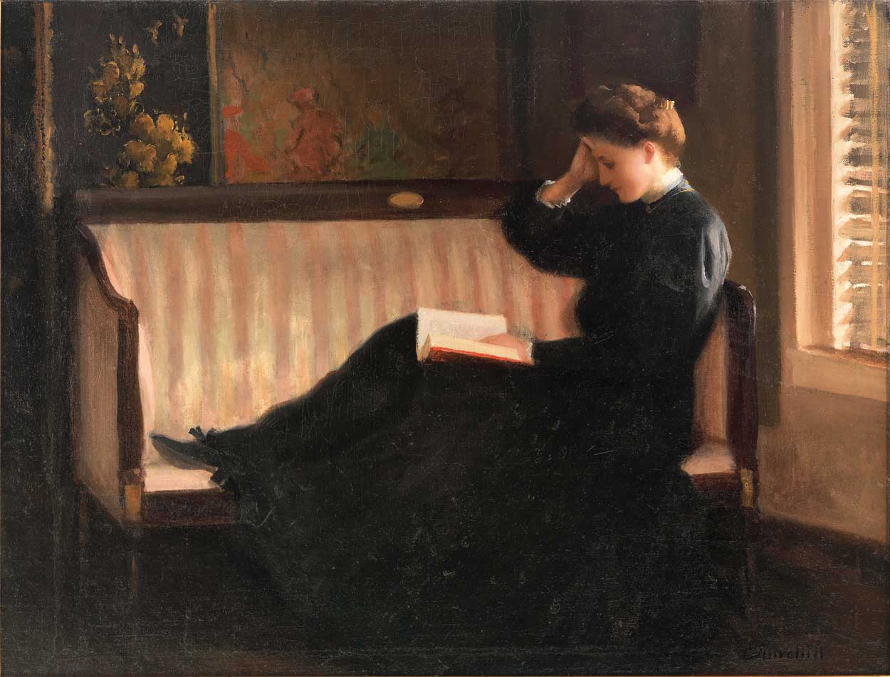 1250x951 Woman Reading On A Settee Painting William Worchester Churchill - Woman Reading Painting