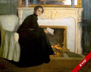 300x240 Young Woman Reading A Romance Novel By Fireplace Painting Art Real - Woman Reading Painting