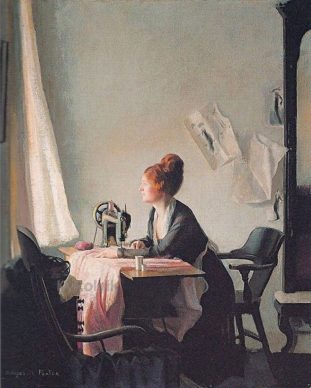 628x785 144 Best Art Of Sewing Images On Hand Crafts, Knit Art - Woman Sewing Painting