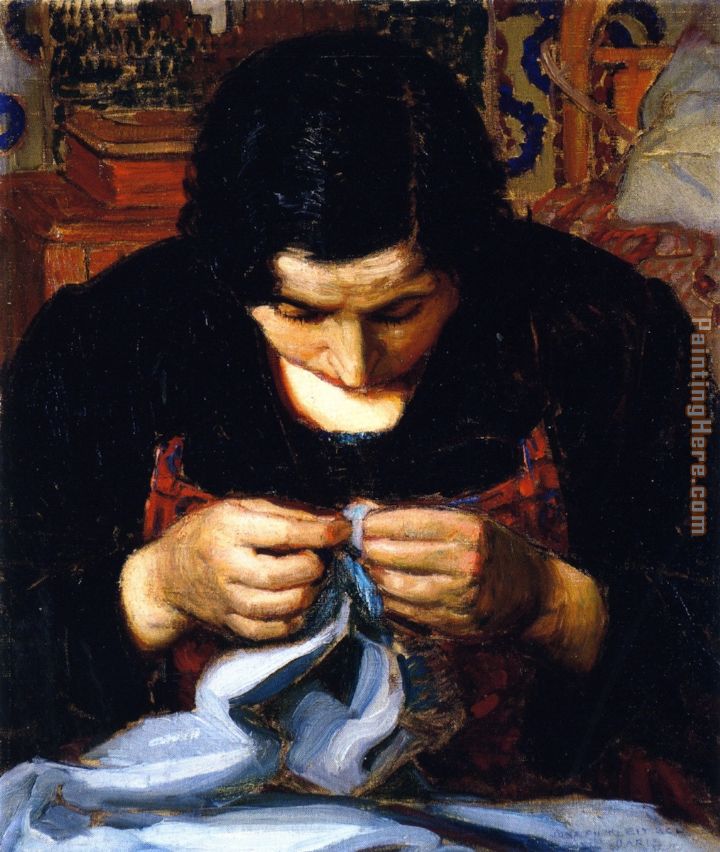 720x852 Joseph Kleitsch Woman Sewing, Paris Painting Anysize 50% Off - Woman Sewing Painting