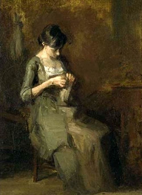 500x686 Susan Macdowell Eakins (1851 1938) Woman Sewing Embroidery - Woman Sewing Painting