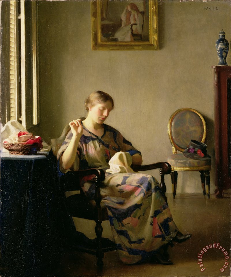 801x960 William Mcgregor Paxton Woman Sewing Painting - Woman Sewing Painting