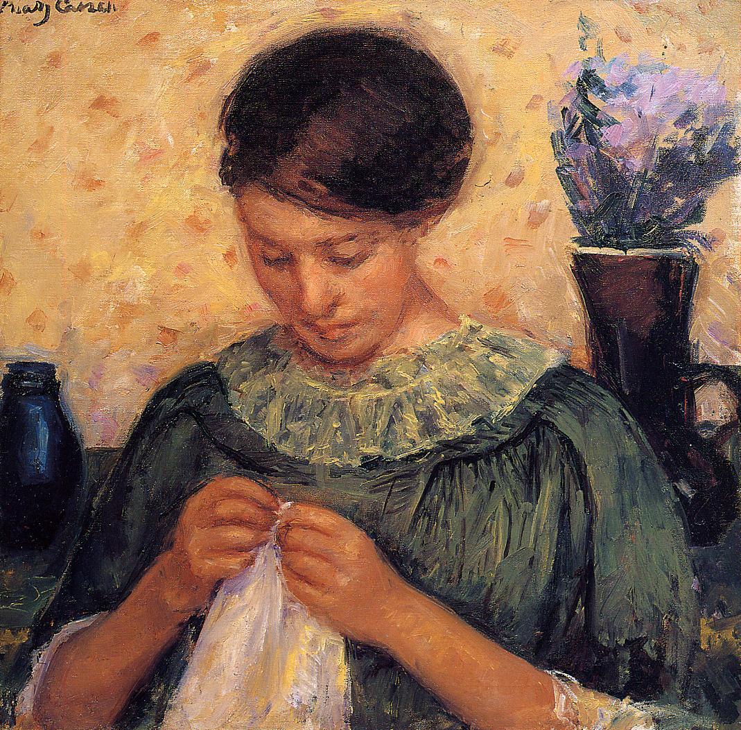 1069x1053 Woman Sewing 1913 1914 Painting Mary Cassatt Oil Paintings - Woman Sewing Painting