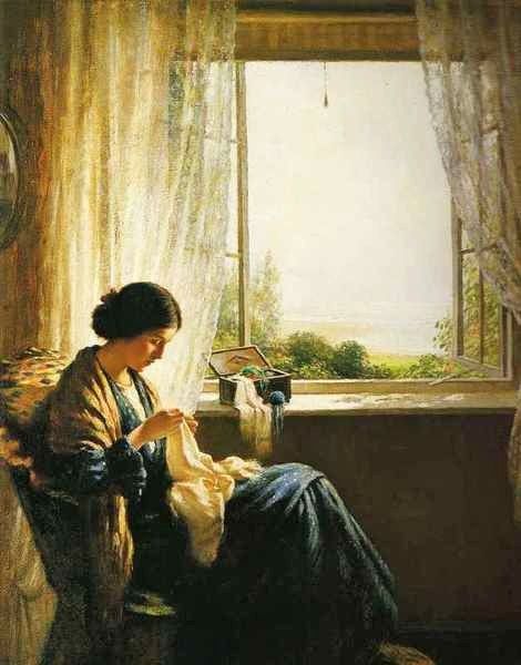 470x600 Woman Sewing By The By William Kay Blacklock Art - Woman Sewing Painting