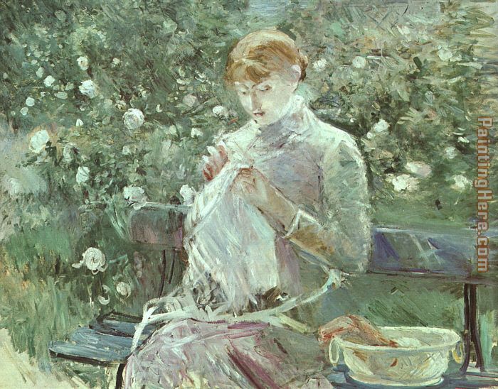700x548 Berthe Morisot Young Woman Sewing In A Garden Painting Anysize 50 - Woman Sewing Painting