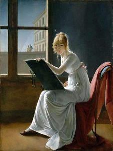 225x300 6598.young Woman Sitting On Chair With Drawing Tablet.poster.art - Woman Sitting In Chair Painting