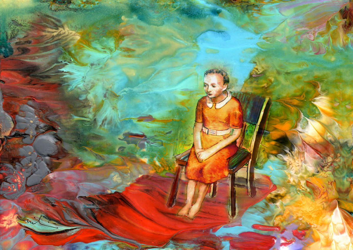 1200x851 To Be Or Not To Be (Miki De Goodaboom) - Woman Sitting On Chair Painting