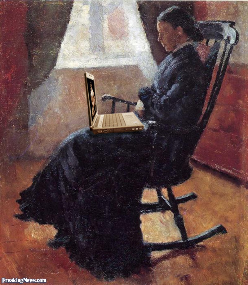 800x919 Woman On A Laptop Painting Pictures - Woman Sitting On Chair Painting