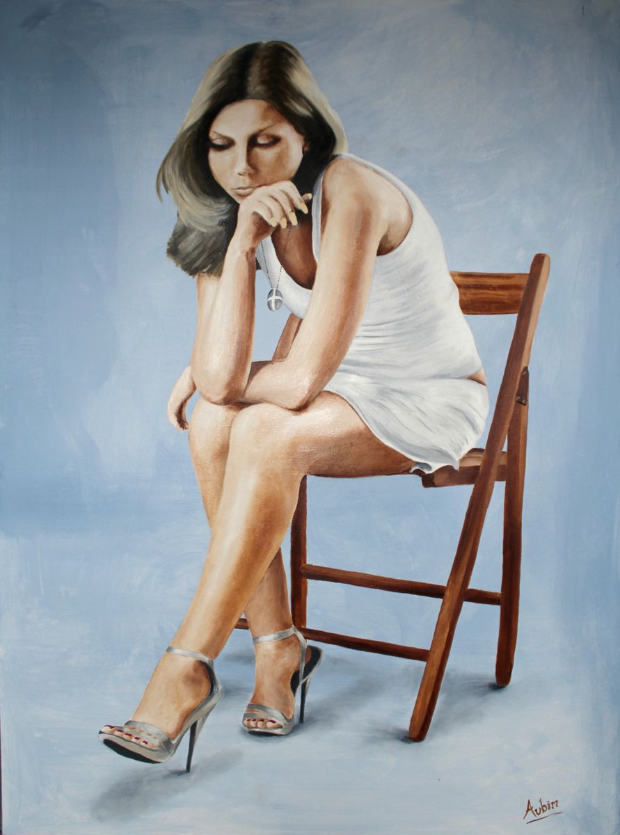 891x1200 Deep Thinker (Aubin De Jongh) - Woman Sitting On Chair Painting