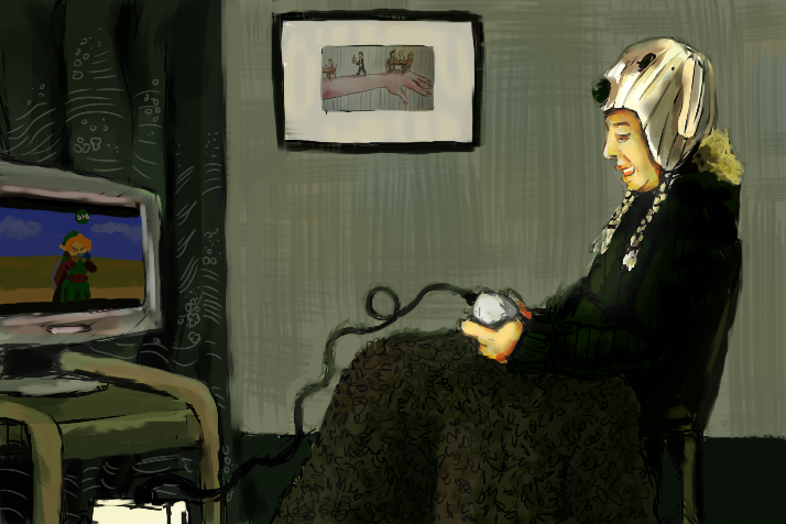 714x476 Hahaha I'M Sitting In A Chair Playing Zelda By Trinosaur - Woman Sitting On Chair Painting