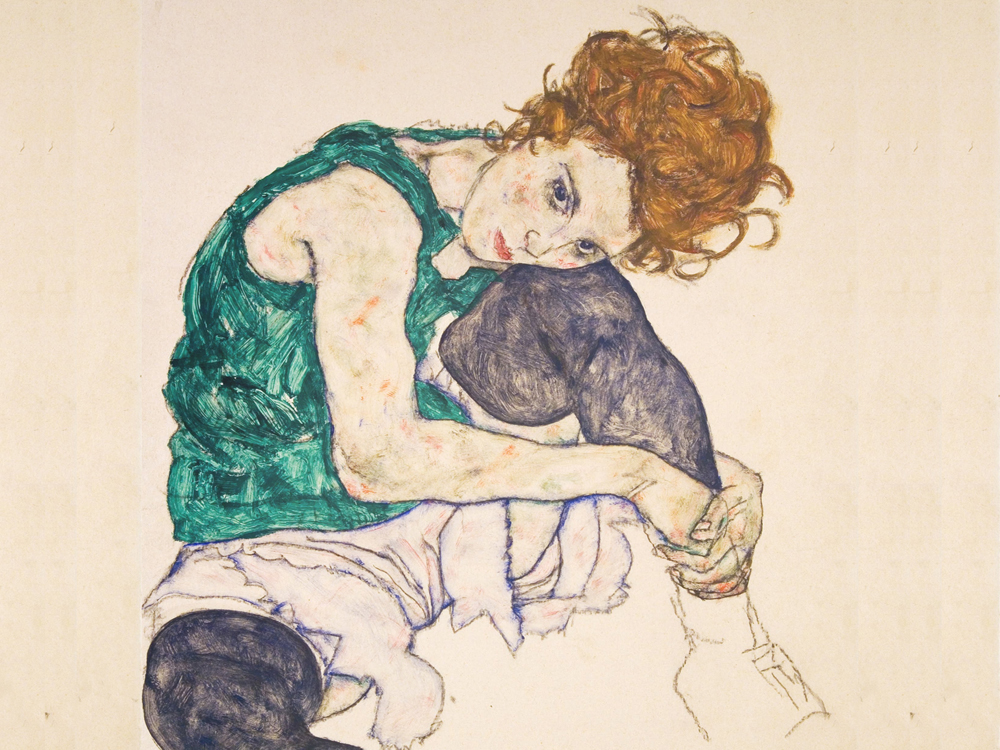 1000x750 Sitting Woman With Legs Drawn Up By Egon Schiele (Painting Id Af - Woman Sitting Painting