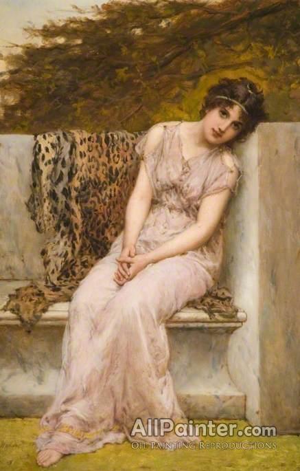 437x685 William Oliver Portrait Of A Young Woman Sitting On A Marble Seat - Woman Sitting Painting