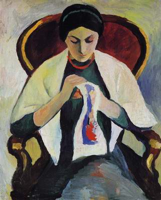 321x400 Sitting Woman Painting, Aauguste Macke Paintings Reproduction, We - Woman Sitting Painting